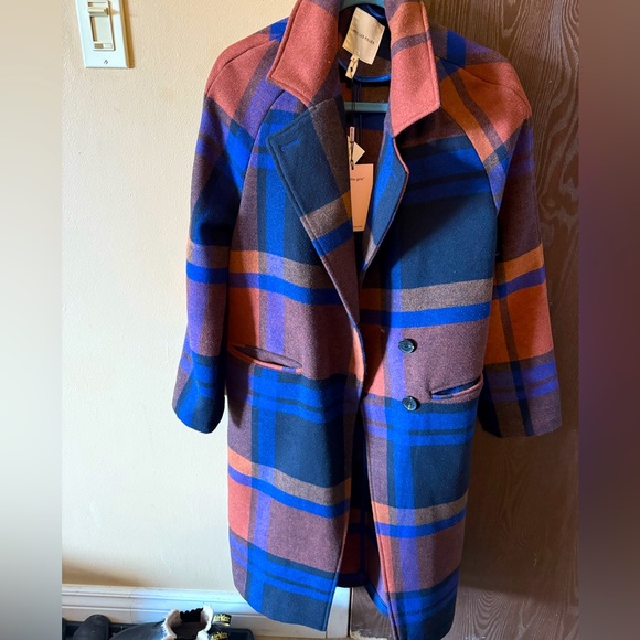 Navy rust plaid coat - Picture 6 of 8